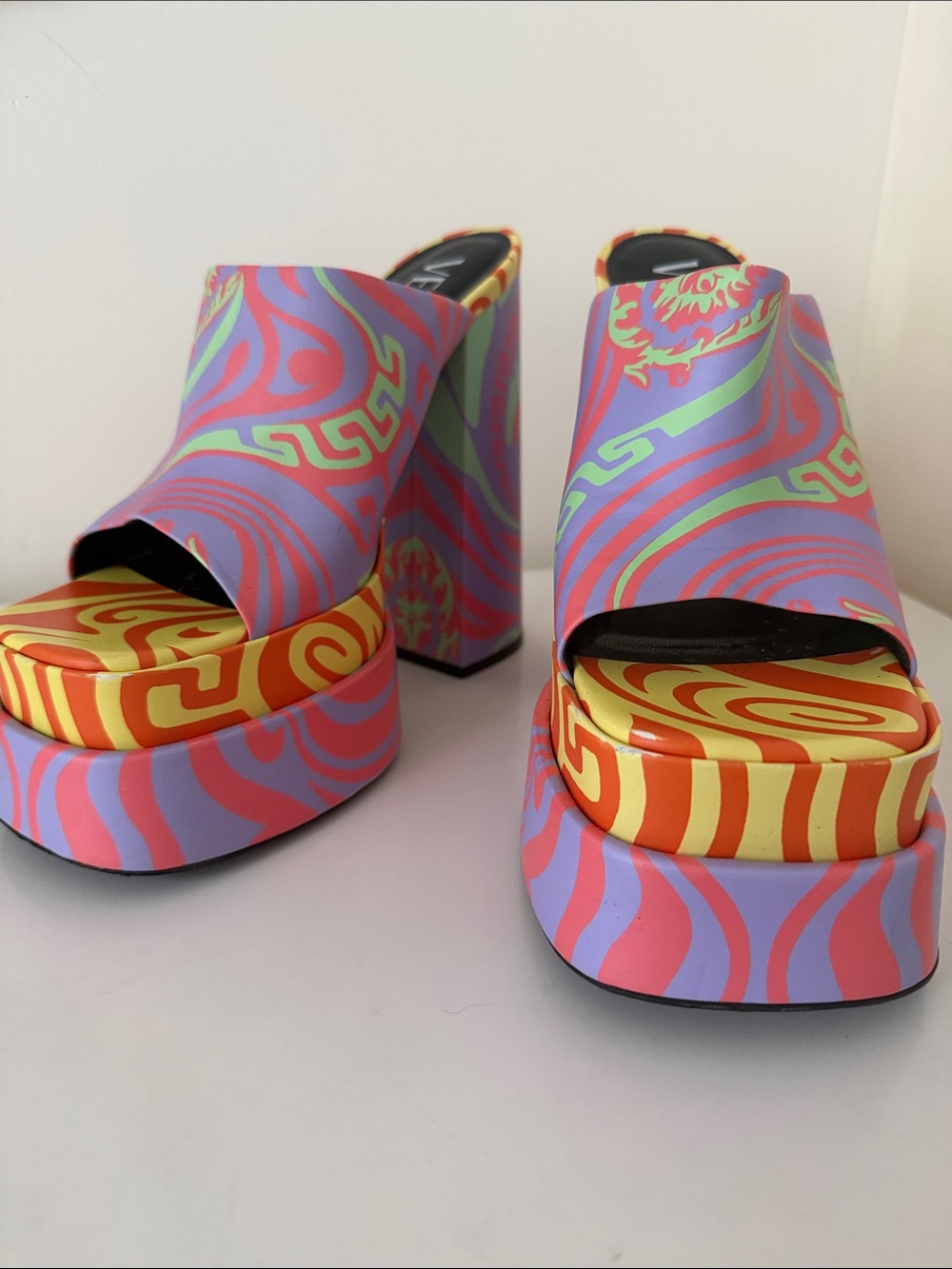 Versace Psychedelic Medusa Music Platform Heels Mules - Size 40 (US 10)